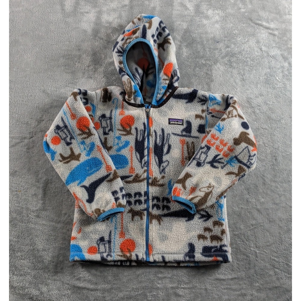 Patagonia Fleece Jacket Toddler 5T Multicolor Animal Print Hooded Full Zip